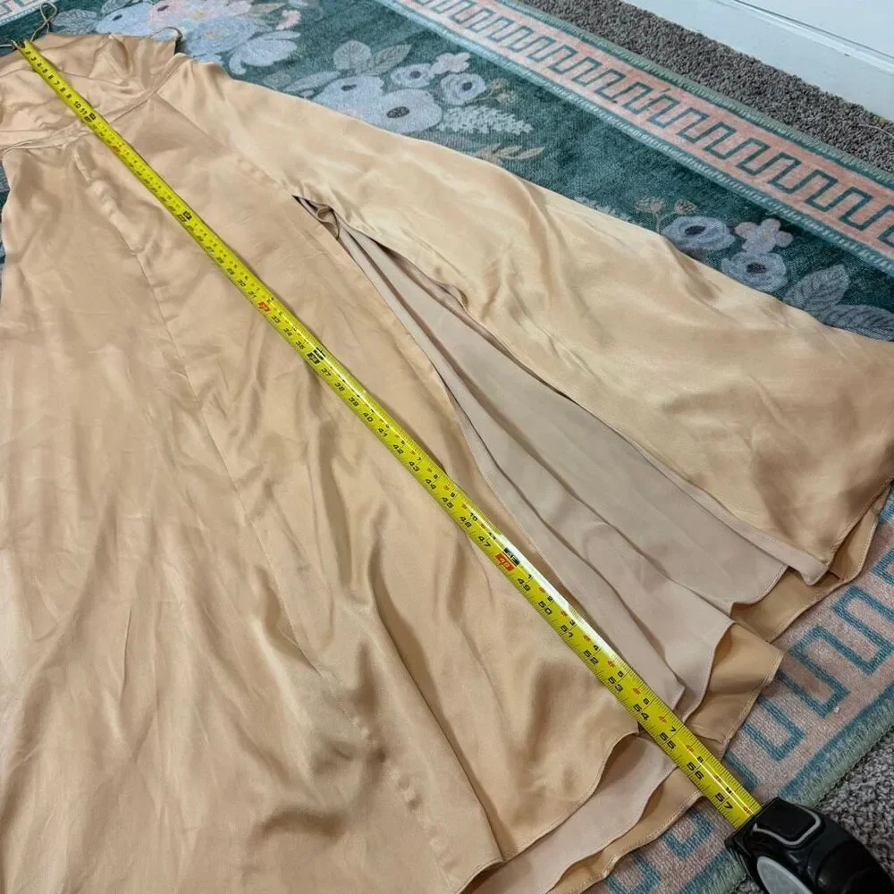 NWT Fame And Partners Maxi Dress Womens 2 Gold Beige Open Criss Cross Back Gown